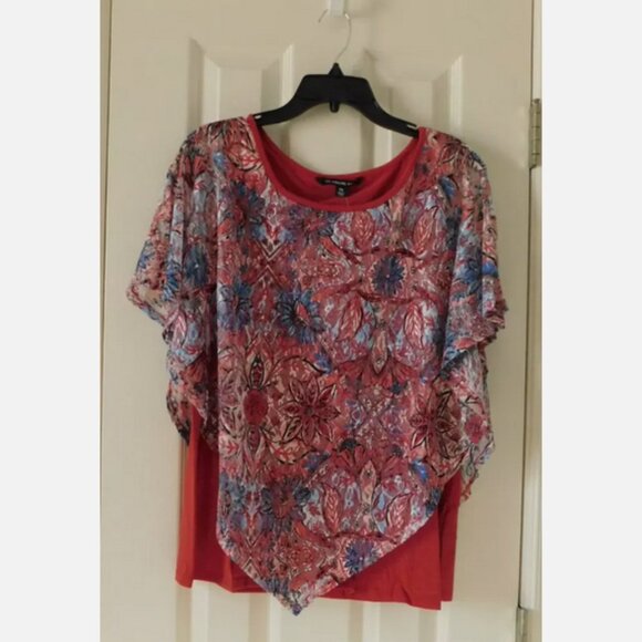 Zac &Rachel Top Draped Sleeveless Lace Layered Red PXL NEW - Picture 1 of 5